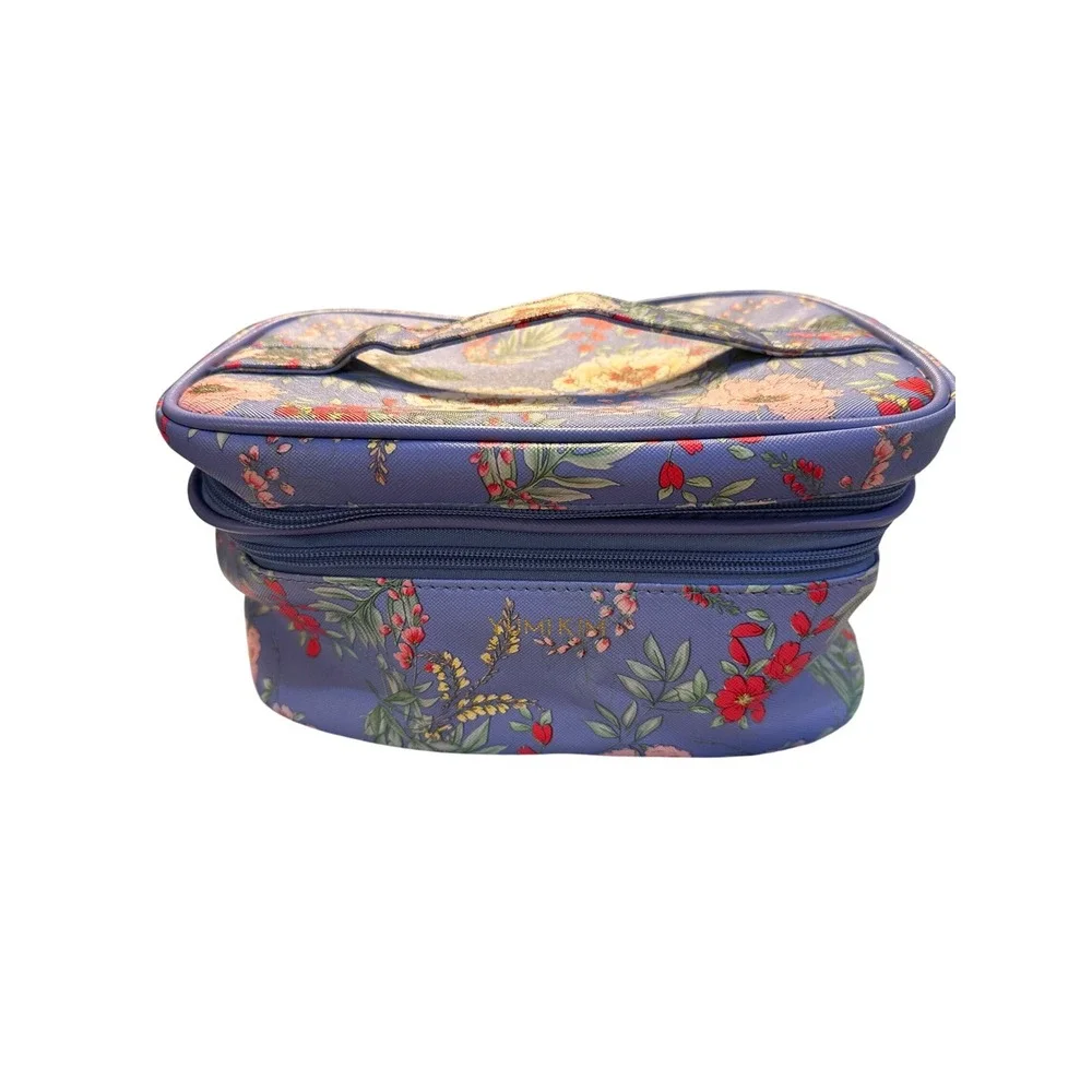 Yumi Kim Floral Makeup Bag Blue Double Tiered Travel Cosmetic Vanity Case
